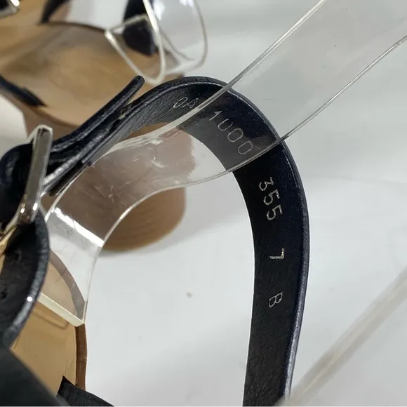 Salvatore Ferragamo Black Leather Peria T-Strap City Sandals Block Heel size 7