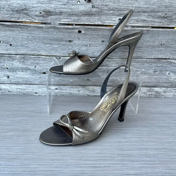 Salvatore Ferragamo Bronze Magnolia Slingback Heels Sandals