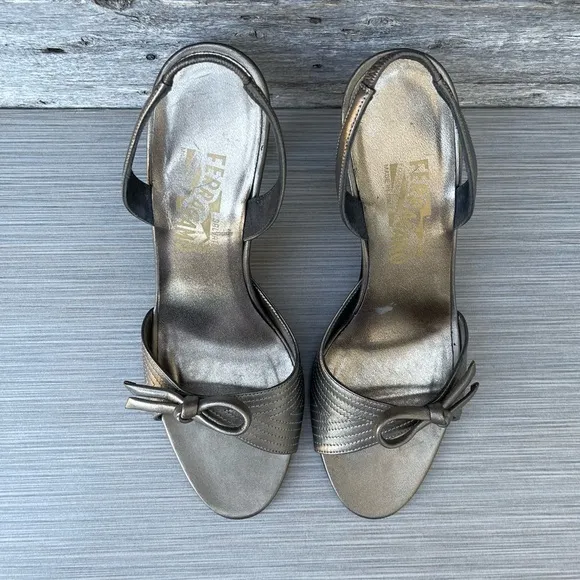 Salvatore Ferragamo Bronze Magnolia Slingback Heels Sandals