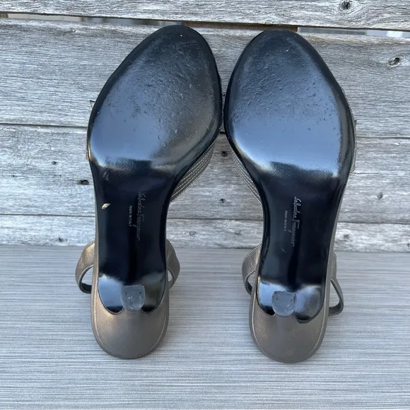 Salvatore Ferragamo Bronze Magnolia Slingback Heels Sandals
