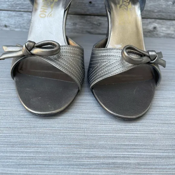 Salvatore Ferragamo Bronze Magnolia Slingback Heels Sandals