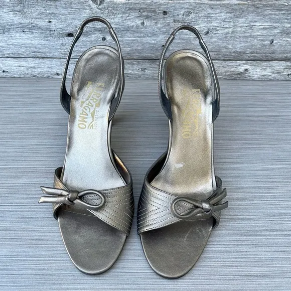 Salvatore Ferragamo Bronze Magnolia Slingback Heels Sandals