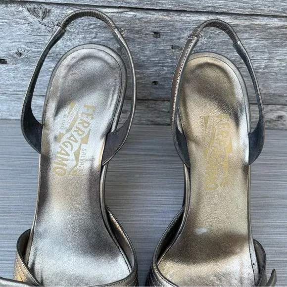 Salvatore Ferragamo Bronze Magnolia Slingback Heels Sandals