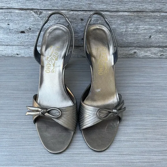 Salvatore Ferragamo Bronze Magnolia Slingback Heels Sandals