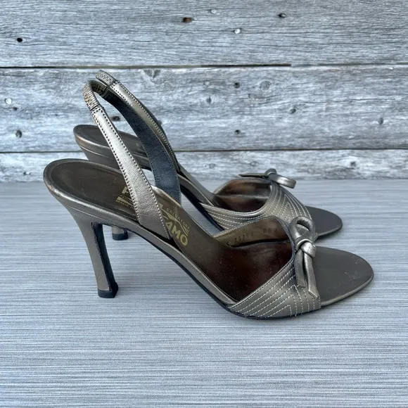 Salvatore Ferragamo Bronze Magnolia Slingback Heels Sandals