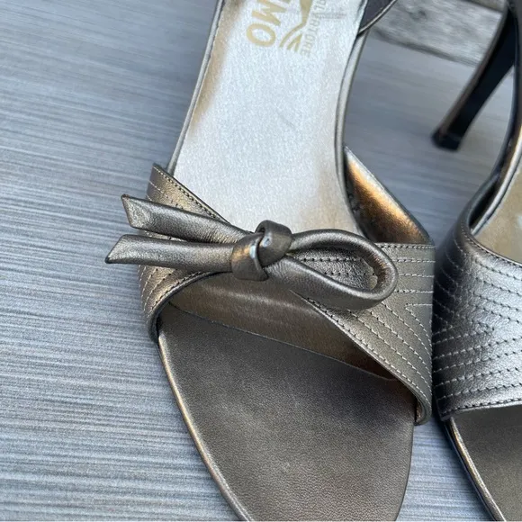 Salvatore Ferragamo Bronze Magnolia Slingback Heels Sandals
