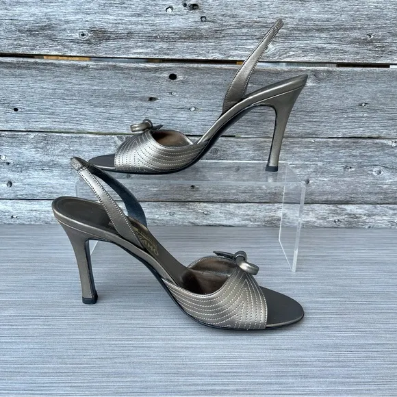 Salvatore Ferragamo Bronze Magnolia Slingback Heels Sandals
