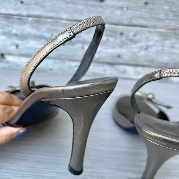 Salvatore Ferragamo Bronze Magnolia Slingback Heels Sandals
