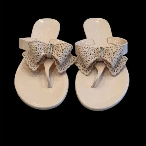 Salvatore Ferragamo Pandy Jelly Thong Pink Sandal with Lace Bow
