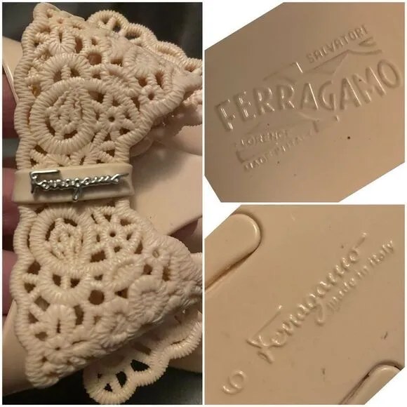 Salvatore Ferragamo Pandy Jelly Thong Pink Sandal with Lace Bow
