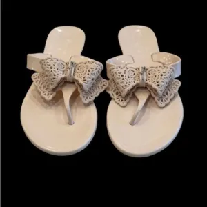 Salvatore Ferragamo Pandy Jelly Thong Pink Sandal with Lace Bow