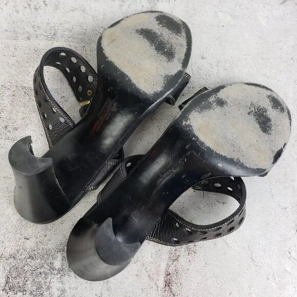 Salvatore Ferragamo Perforated Black Leather Slide Sandals size 8