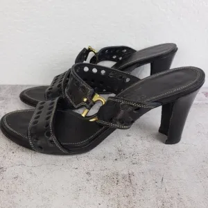 Salvatore Ferragamo Perforated Black Leather Slide Sandals size 8