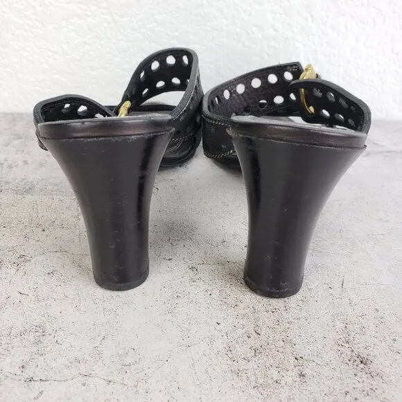 Salvatore Ferragamo Perforated Black Leather Slide Sandals size 8