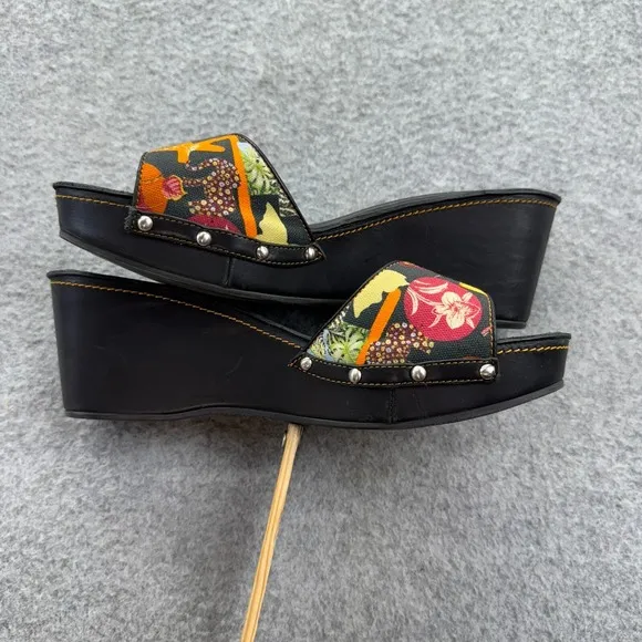 Salvatore Ferragamo Slide Sandals Women 8.5C Floral Print Black Italy PG1063
