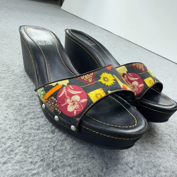 Salvatore Ferragamo Slide Sandals Women 8.5C Floral Print Black Italy PG1063