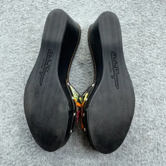 Salvatore Ferragamo Slide Sandals Women 8.5C Floral Print Black Italy PG1063