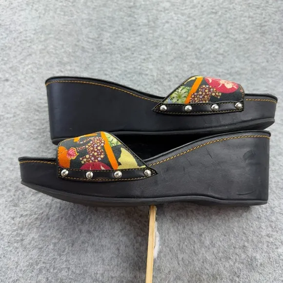 Salvatore Ferragamo Slide Sandals Women 8.5C Floral Print Black Italy PG1063