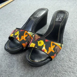 Salvatore Ferragamo Slide Sandals Women 8.5C Floral Print Black Italy PG1063
