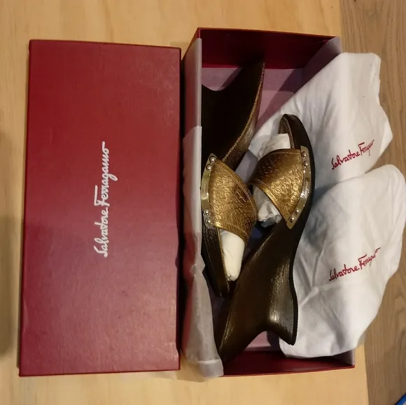 Salvatore Ferragamo whip snake F wedge sandals