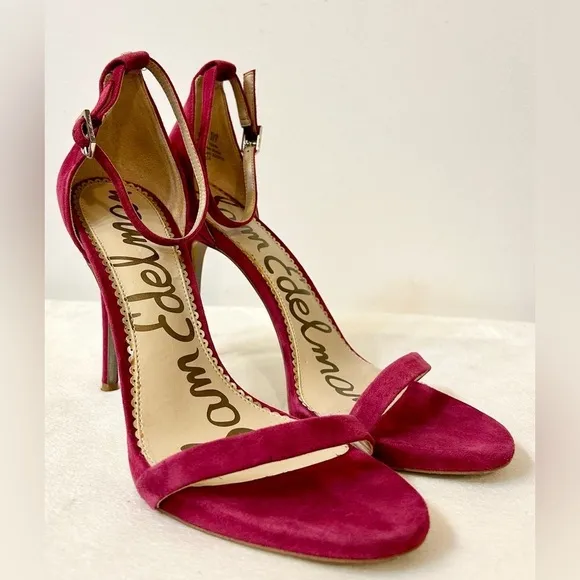 Sam Edelman Ariella Ankle Strap Suede Sandal in Pomegranate Pink Size 10.5