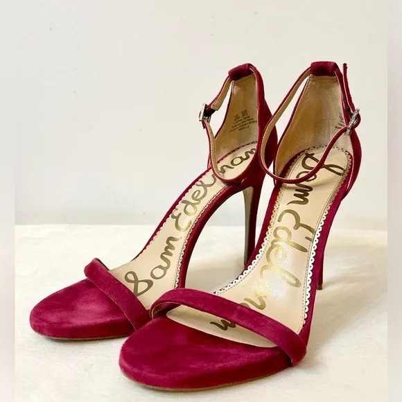 Sam Edelman Ariella Ankle Strap Suede Sandal in Pomegranate Pink Size 10.5