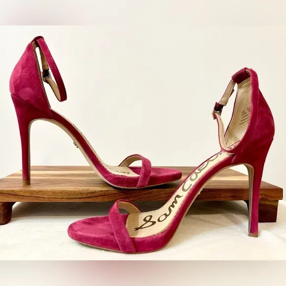Sam Edelman Ariella Ankle Strap Suede Sandal in Pomegranate Pink Size 10.5