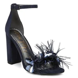 Sam Edelman Black Feather Embellished Leather &amp; Suede High-Heel Sandals