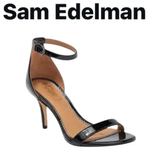 SAM EDELMAN BLACK PATENT PATTI ANKLE STRAP HEELED OPEN TOE SANDALS **NWT**
