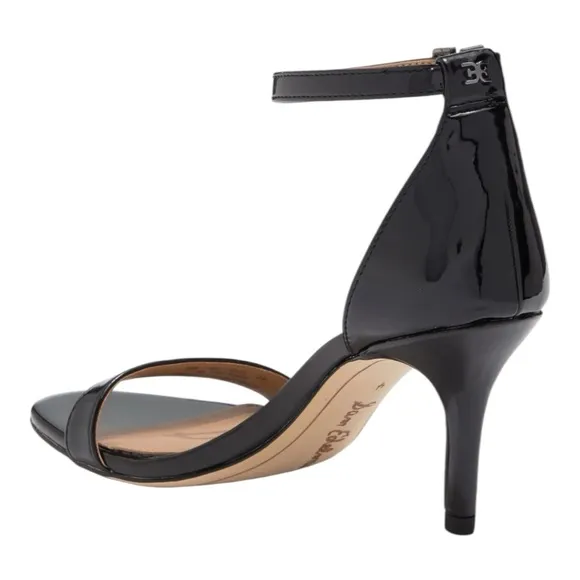 SAM EDELMAN BLACK PATENT PATTI ANKLE STRAP HEELED OPEN TOE SANDALS **NWT**
