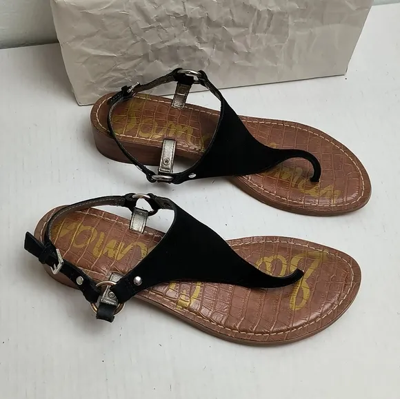 Sam Edelman Black Sandals with Adjustable Ankle Strap and Contoured Footbed 9M