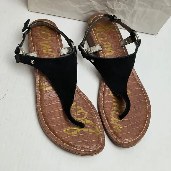 Sam Edelman Black Sandals with Adjustable Ankle Strap and Contoured Footbed 9M