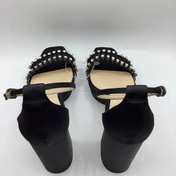 SAM Edelman Black Satin NINETTE RHINESTONE PLATFORM HEEL Size 8.5