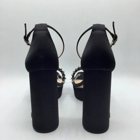 SAM Edelman Black Satin NINETTE RHINESTONE PLATFORM HEEL Size 8.5