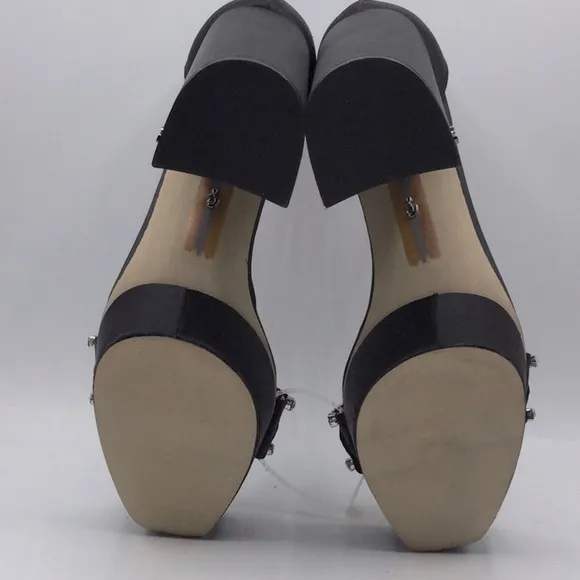 SAM Edelman Black Satin NINETTE RHINESTONE PLATFORM HEEL Size 8.5
