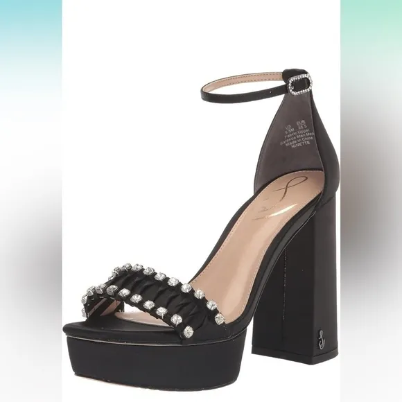 SAM Edelman Black Satin NINETTE RHINESTONE PLATFORM HEEL Size 8.5