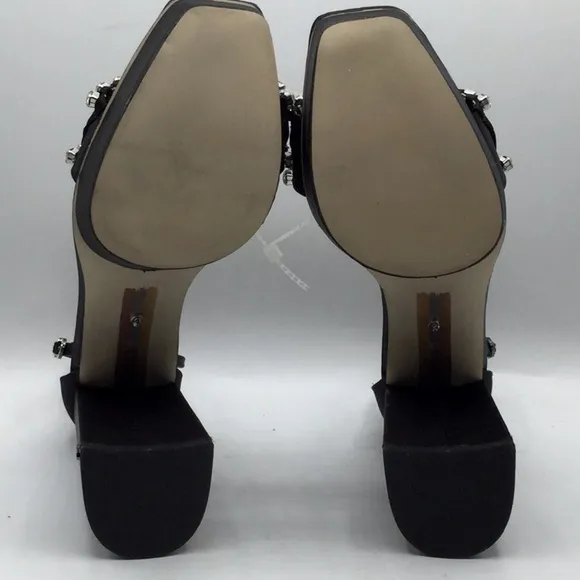 SAM Edelman Black Satin NINETTE RHINESTONE PLATFORM HEEL Size 8.5