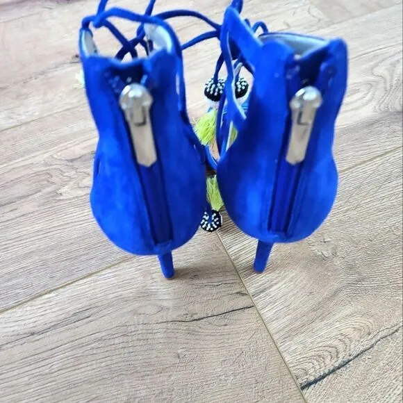 SAM EDELMAN BLUE COLOR SUEDE HEELS. SUEDE LACE UP WITH ZIPPERED BACK SIZE 9.