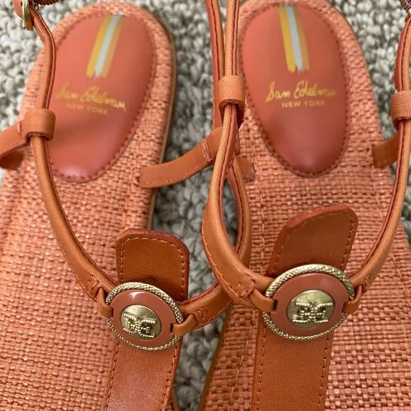 Sam Edelman Gigi Sandals Size 9.5 Terracotta Coral Signet Flat Casual Leather