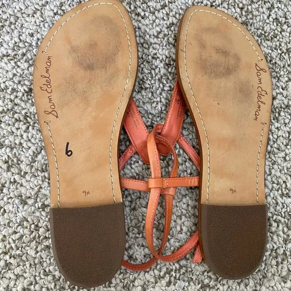 Sam Edelman Gigi Sandals Size 9.5 Terracotta Coral Signet Flat Casual Leather
