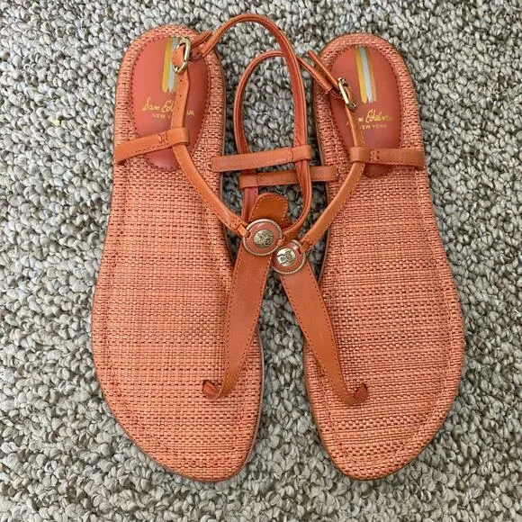 Sam Edelman Gigi Sandals Size 9.5 Terracotta Coral Signet Flat Casual Leather