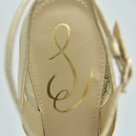 Sam Edelman Jade Ankle Strap Sandals with 4.3&quot; heels, Gold Leather, Women's Sz 9