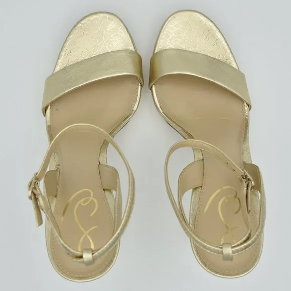 Sam Edelman Jade Ankle Strap Sandals with 4.3&quot; heels, Gold Leather, Women's Sz 9