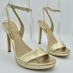 Sam Edelman Jade Ankle Strap Sandals with 4.3&quot; heels, Gold Leather, Women's Sz 9