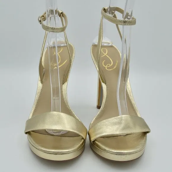 Sam Edelman Jade Ankle Strap Sandals with 4.3&quot; heels, Gold Leather, Women's Sz 9