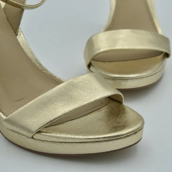 Sam Edelman Jade Ankle Strap Sandals with 4.3&quot; heels, Gold Leather, Women's Sz 9