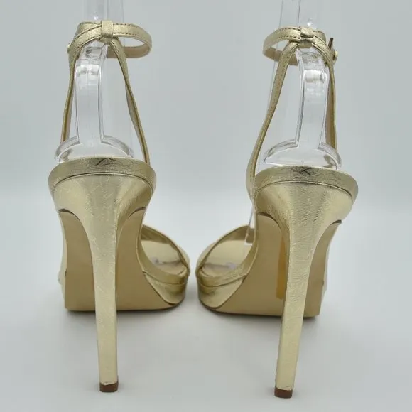 Sam Edelman Jade Ankle Strap Sandals with 4.3&quot; heels, Gold Leather, Women's Sz 9