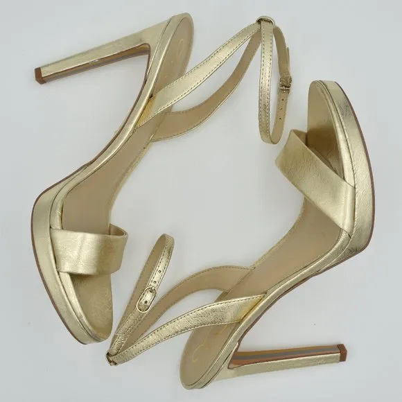 Sam Edelman Jade Ankle Strap Sandals with 4.3&quot; heels, Gold Leather, Women's Sz 9