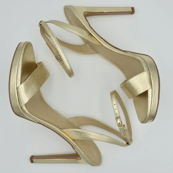 Sam Edelman Jade Ankle Strap Sandals with 4.3&quot; heels, Gold Leather, Women's Sz 9