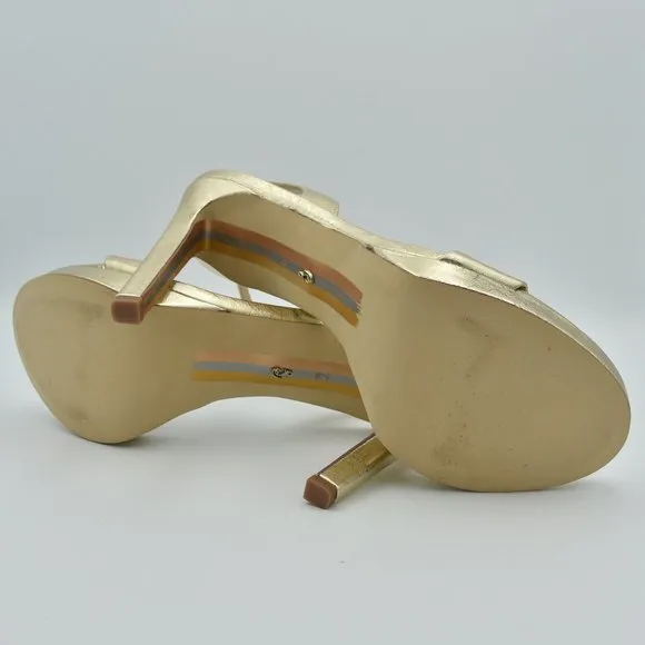 Sam Edelman Jade Ankle Strap Sandals with 4.3&quot; heels, Gold Leather, Women's Sz 9